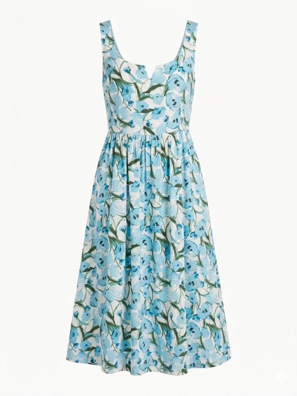 Karl Lagerfeld Blue Floral Scoop-Neck Midi Dress